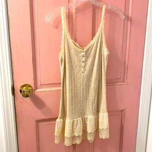Cream Lace-Trim Sleeveless Knit Tank Dress - Brand Unknown